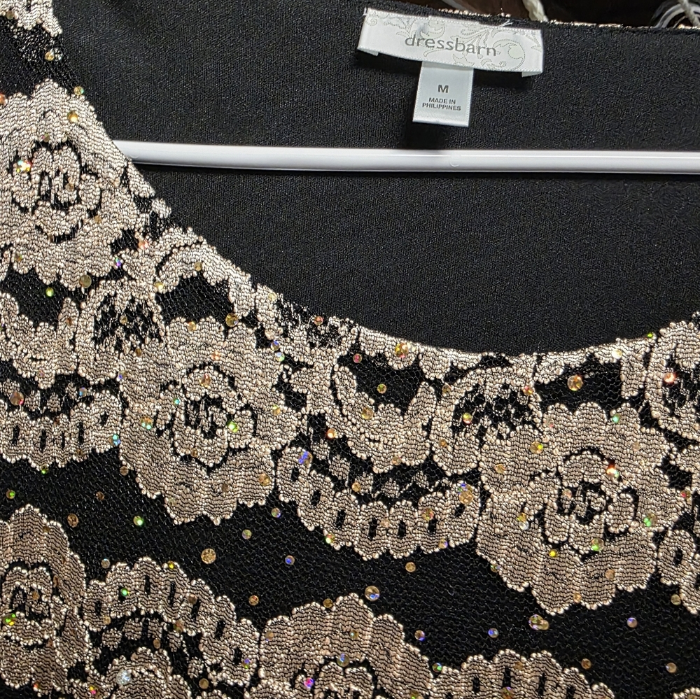 Dressbarn Black and Gold Floral Blouse